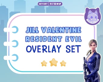 Jill Valentine Resident Evil Stream Overlay Set for Twitch / Border / Webcam / Label / Panels / Stars / Bar / English and Spanish