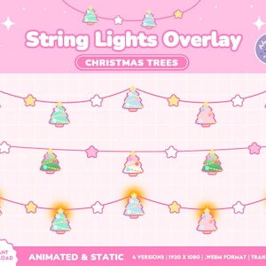 Animated Christmas Trees String Light Overlay | Holiday Twinkle Lights | Christmas Cozy | Vtuber Assets | Kawaii | Stream | Holidays | Pink