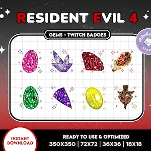 Emblemas do Twitch de Resident Evil 4 - Inspirados em Gemas | Emblemas de Sub | Emote | Sobreposição | Youtube | Transmissão | Discord | Moeda | Ponto do Canal | Jogos