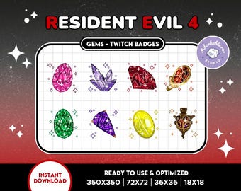 Resident Evil 4 Twitch Badges - Gems Inspired | Sub Badges | Emote | Overlay | Youtube | Stream | Discord | Coin | Channel Point | Gaming