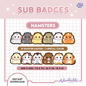 18 Twitch Sub Badges + 2 Gifts | Bit | Hamster | Twitch | Cute | Kawaii | Fluffy | Animal | Stream | Youtube | Discord