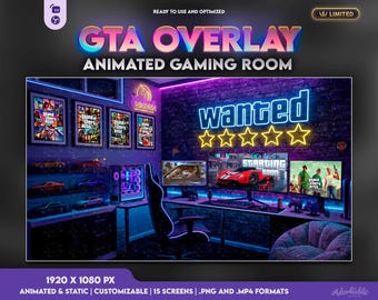 GTA Gaming Room Overlay | Animated Screens | Setup Stream | Neon Webcam Chatbox