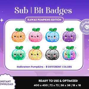 8x Twitch Sub Badges | Bit Badges | Emote - Kawaii Pumpkins | Cute | Streamer | Halloween | Spooky | Rainbow | Twitch | Kick | Youtube