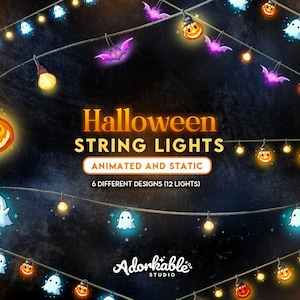 Halloween String Lights Animated & Static | Spooky Twinkle Lights | Pumpkin, Ghost, Bat, Lanterns | Vtuber | Overlay | Twitch | Stream