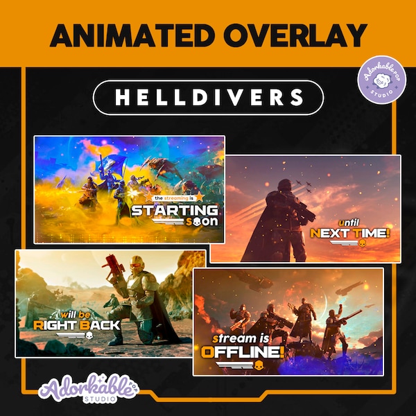 Helldivers Overlay Set for Stream | Animated Stream Package | Twitch | Animated Neon Border | Youtube | Chatbox | Game Screen | Webcam