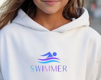 Youth Swimmer Hoodie: Blue Logo, Cotton-Poly Blend