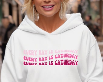 Every Day is Caturday Cat Lover Hoodie - Vibrant Berry hoodie, Cat quote hoodie, Cat parent hoodie