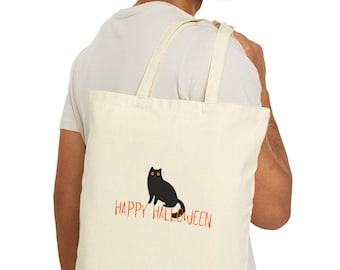 Halloween Black Cat Tote Bag: 100% Cotton Canvas