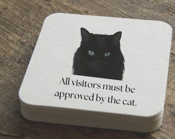 Cat Lover Coasters - All visitors Approved by Cat, Funny Black Cat Coaster set of four black cat coasters, Pet Lover coaster set