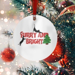 Black Cat Christmas Ornament: Furry & Bright Metal Holiday Decor