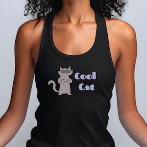 Cool cat black tank, Cat mom tank, cool cat shirt, cat lady tank, cat mom gift, cat lover tank, summer tank for cat lovers,