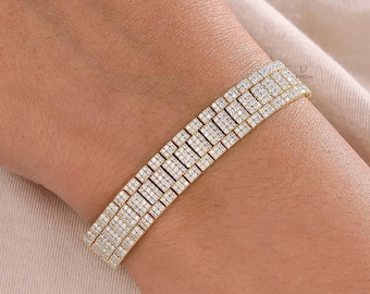Rlx Railroad Chain Bracelet, Lab Grown Diamond Bracelets, 14K Gold Bracelet, Hip Hop Jewelry Gift