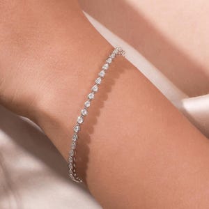 Bezel Set Pear Shaped Lab-Grown Diamond Bracelet Wedding Jewelry For Women Diamond Tennis Bracelet, Pear Diamond Bracelet Valentines Gift