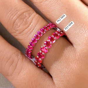 Oval Ruby Wedding Band, Shared Prong Ruby Eternity Band, July Birthstone Ring