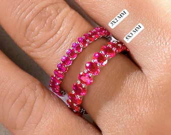 Oval Ruby Wedding Band, Shared Prong Ruby Eternity Band, July Birthstone Ring