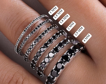 14K Solid Gold Eternity Ring, Black Diamond Ring, Stackable Ring for Women, Black Eternity Ring, Infinity Ring, Eternity Diamond Ring