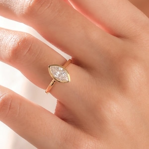 Marquise Diamond Engagement Ring, Lab Grown Diamond Ring, Hidden Halo Engagement Ring, Bezel Set Ring, Marquise Ring, Diamond Propose Ring