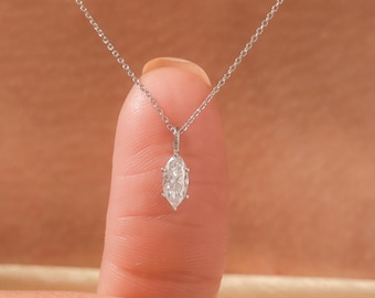 Marquise Cut Solitaire Pendant Necklace, Lab Grown Diamond Necklaces for Women, Bridal Jewelry Gift