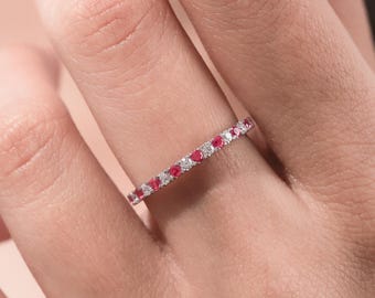 14K Ruby Wedding Ring, Gold Eternity Ring, Stackable Ring, Ruby Engagement Ring, Gemstone Ring, Ruby Ring, Birthstone Ring