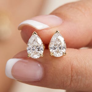 Pear Diamond Earring, Lab Grown Diamond Stud Earring, 1Ct Solitaire Earring, 14K Gold Earring, Gold Stud Earring, Earring For Women, Gift