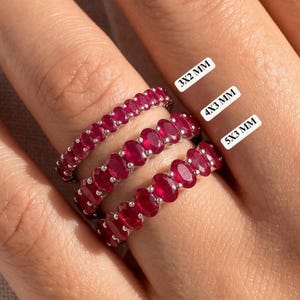 Oval Ruby Half Eternity Ring: 14K Gold Wedding Band, July Birthstone Jewelry