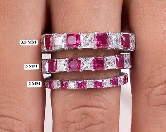 14K Ruby Wedding Ring, Gold Eternity Ring, Stackable Ring, Ruby Engagement Ring, Gemstone Ring, Ruby Ring, Birthstone Ring