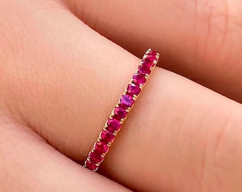 14K Ruby Wedding Ring, Gold Eternity Ring, Stackable Ring, Ruby Engagement Ring, Gemstone Ring, Ruby Ring, Birthstone Ring