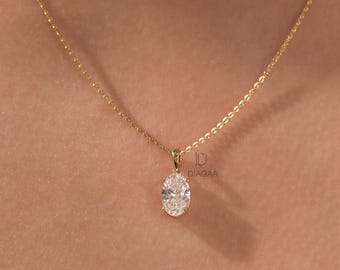 Oval Diamond Pendant Necklace, 14K Oval Lab Grown Diamond Solitaire Necklaces, Oval Pendants Gift