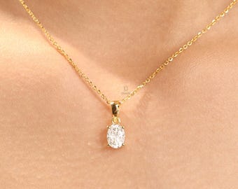 Oval Diamond Necklace, Oval Solitaire Necklace Pendant Necklace, Oval Cut Diamond Pendant Necklace, 14K Gold Necklace, Wedding Jewelry Gift