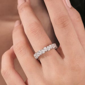 Diamond Eternity Ring, Stackable Ring, Female Wedding Band, Lab Grown Diamond Eternity Wedding Band, 14K Gold Cushion Diamond Wedding Ring