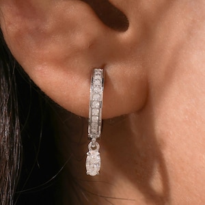 Oval Dangle Earrings, Drop Earrings, Lab Grown Diamond Earrings, Oval Hoop Earrings Dangle Drop Earring Oval Diamond Earrings 14K Gold Hoops