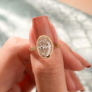 Oval Lab Grown Diamond Engagement Ring, Oval Lab Diamond Ring, Bezel Set Engagement Ring, Dainty Ring, 14K Gold Ring, Handmade Jewelry Gift
