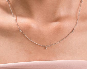 Diamond Choker Necklace, Dangling Diamond Necklace, Diamond By The Yard, Multi Diamond Choker, White Gold, Yellow Gold