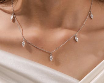 Marquise Diamond Necklace Charm, Dangling Necklace, Gold Marquise Diamond Necklace, Dainty Diamond Necklace, Floating Necklace, Gift For Her