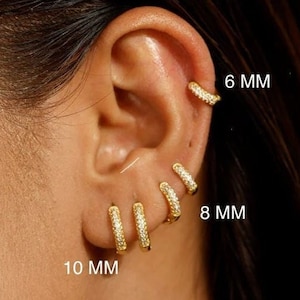 Round Diamond Hoops Earrings, Gold Hoops, Huggie Hoops, 14k Gold Dainty Earrings, Cartilage Earrings, Minimalist Earrings Tiny Earrings Gift