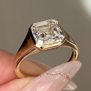2 CT Asscher Cut Lab Grown Diamond Ring: 14K Gold Signet Rings for Women