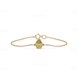 Pear Diamond Bracelet, Yellow Diamond, Diamond Bezel Bracelet, Gold Women Bracelet, Solitaire Bracelet, Yellow, White Gold