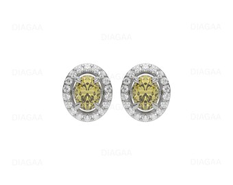6CT Yellow Diamond Earring, Oval Cut Diamond Stud Earrings, Halo Stud Earring, Statement Earring, Yellow Diamond Jewelry, Halo Earring