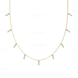 Marquise Diamond Station Necklace, Dangling Necklace, Gold Marquise Diamond Necklace, Dainty Diamond Necklace, Diamond Floating Necklace