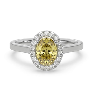 1CT - 3CT Yellow Oval Halo Engagement Ring, Yellow Diamond Engagement Ring, Halo Wedding Ring, Yellow Diamond Jewelry