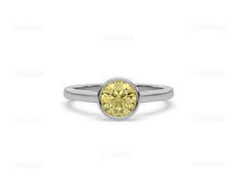 3 CT Yellow Diamond Ring, Round Cut Diamond Ring, Solitaire Diamond Engagement Ring, Bezel Diamond Ring, Ring For Women, Promise Ring