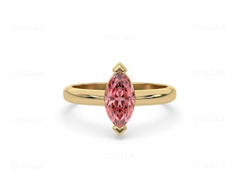 3 CT Pink Diamond Ring, Marquise Cut Diamond Ring, Solitaire Engagement Ring, White Gold Ring, 18K Marquise Wedding Ring, Promise Ring