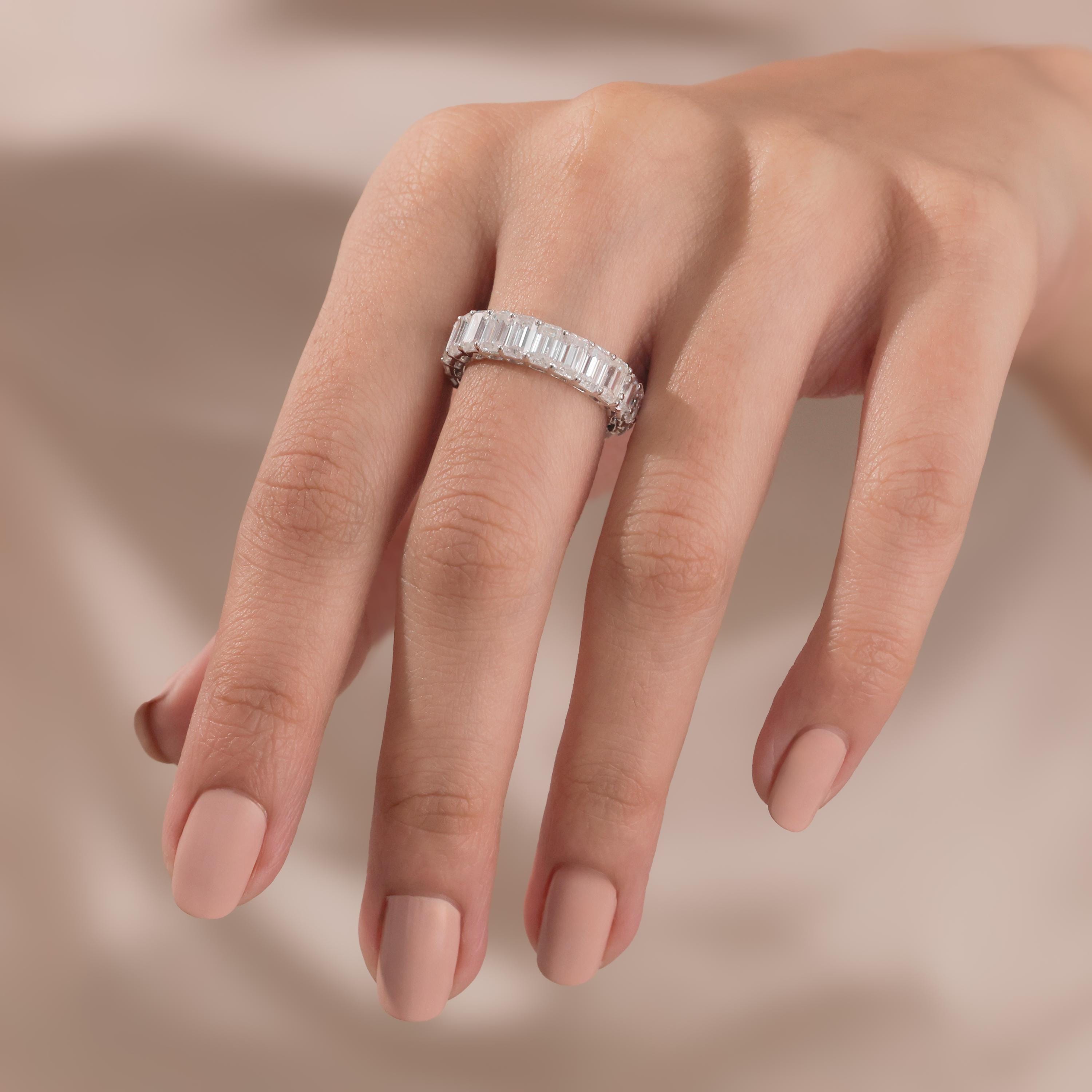 Emerald Cut Lab Grown Diamond Full Eternity Ring, 14K Gold Wedding Band ...