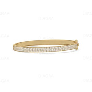 5MM Wide Diamond Bangle Bracelet, Lab Grown Diamond Bracelet for Women Gold Bangle Bracelet, Cuff Bracelet, 14K Layering Bangle Gift for Mom