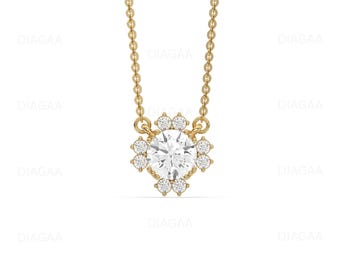 Round Diamond Necklace, Cluster Necklace Gold, Solitaire Necklace For Women, Designer Necklace, Lab Grown Diamond Necklace, Pendant Necklace