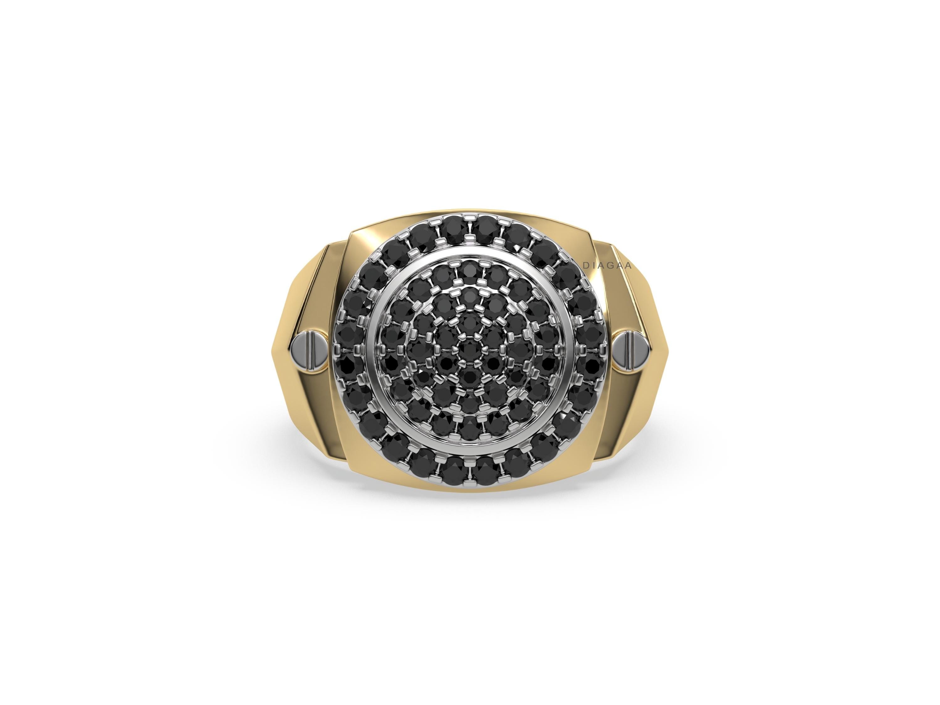 Black Diamond Ring, Men Engagement Ring, Men Wedding Ring, Men Diamond Ring, Diamond Wedding Ring, Round Diamond Signet Ring, Two Tone Ring