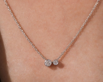 Round Diamond Necklace, Toi Et Moi Necklace, Diamond Pendant Necklace, 14K Gold Necklace, Real Diamond Necklace For Women