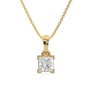 3CT Princess Cut Diamond Necklace Pendant, Solitaire Necklace, Single Diamond Necklace, Diamond Pendant Necklace, 14K Gold Necklace For Mens