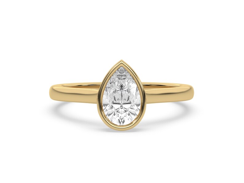 14K Yellow Gold Pear Cut Single Diamond Engagement Ring