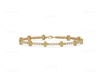 Yellow Diamond Clover Bracelets, Lab Grown Diamond Tennis Bracelet, 14K Gold Bridal Jewelry Gifts